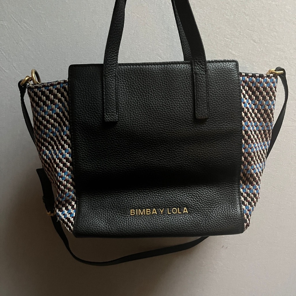Bimba y Lola black leather woven side panel tote shoulder bag - Picture 4 of 15